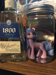 Size: 3024x4032 | Tagged: artist needed, safe, izzy moonbow, pony, unicorn, g5, my little pony: a new generation, alcohol, drink, experiment, female, figure, food, funny, here we go again, horn, insanity, irl, jar, lewd container meme, mare, meme, photo, pony in a bottle, tail, tequila, toy, unicorn horn, what were you thinking, wtf