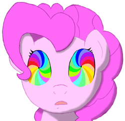 Size: 732x710 | Tagged: safe, artist:scootaloormayfly, pinkie pie, earth pony, pony, g4, d:, looking at you, open mouth, shrunken pupils, simple background, solo, swirly eyes, transparent background
