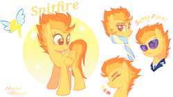 Size: 3200x1800 | Tagged: source needed, safe, artist:starfallmoonlight, spitfire, pegasus, pony, g4, clothes, cute, cutefire, female, mare, scarf, simple background, sunglasses, uniform, white background, wonderbolts dress uniform