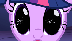 Size: 1280x720 | Tagged: safe, screencap, twilight sparkle, pony, unicorn, friendship is magic, g4, season 1, close-up, dilated pupils, female, mare, open mouth, solo, sparkly eyes, unicorn twilight, wingding eyes