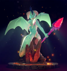 Size: 2718x2852 | Tagged: safe, alternate angle, alternate version, artist:chyvak, princess ember, dragon, anthro, g4, 3d, blender, blender cycles, bloodstone scepter, dragoness, female, high res, solo, sparkles