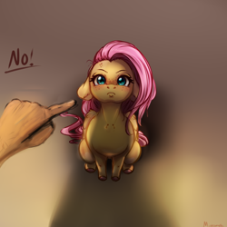 Size: 4000x4000 | Tagged: safe, artist:miokomata, fluttershy, human, pegasus, pony, g4, absurd resolution, angry, behaving like a cat, blushing, colored hooves, cross-popping veins, cute, emanata, female, floppy ears, freckles, freckleshy, frown, hand, looking at you, madorable, mare, no, offscreen character, pointing, scolding, shyabetes, sitting, solo focus, sternocleidomastoid, tears of anger, teary eyes