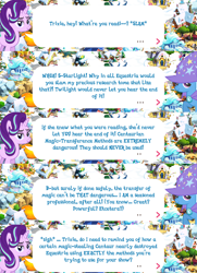 Size: 2048x2822 | Tagged: safe, gameloft, starlight glimmer, trixie, pony, unicorn, g4, my little pony: magic princess, brooch, cape, clothes, dialogue, dialogue box, event, female, hat, high res, horn, implied lord tirek, implied twilight sparkle, jewelry, mare, mobile game, speech bubble, text, trixie's cape, trixie's hat
