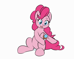 Size: 800x640 | Tagged: safe, artist:dstears, pinkie pie, earth pony, pony, animated, ball, belly, bonk, cup, cute, diapinkes, eyes closed, female, game, gif, kendama, mare, open mouth, playing, ponk, simple background, solo, tongue out, toy, white background