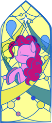 Size: 2512x5849 | Tagged: safe, artist:c.a.m.e.l.l.i.a, pinkie pie, earth pony, pony, g4, solo, stained glass, window