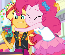 Size: 2280x1920 | Tagged: safe, screencap, pinkie pie, sunset shimmer, human, dashing through the mall, equestria girls, equestria girls specials, g4, my little pony equestria girls: better together, my little pony equestria girls: holidays unwrapped, cropped, duo, video game