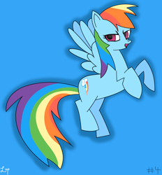 Size: 1300x1400 | Tagged: safe, artist:lucytwostickz, rainbow dash, pegasus, pony, g4, blue background, female, simple background, solo