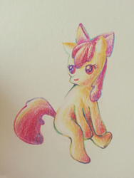 Size: 480x639 | Tagged: safe, artist:hum8615, apple bloom, earth pony, pony, g4, female, filly, foal, simple background, solo, traditional art, white background