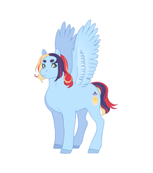 Size: 1028x1168 | Tagged: safe, artist:celeriven, oc, oc only, oc:skyler, pegasus, pony, female, mare, offspring, parent:rainbow dash, parent:soarin', parents:soarindash, pegasus oc, simple background, solo, spread wings, white background, wings