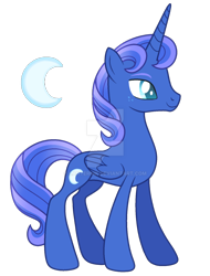 Size: 1024x1348 | Tagged: safe, artist:lanternik, princess luna, alicorn, pony, g4, deviantart watermark, female, mare, obtrusive watermark, simple background, slender, smiling, solo, thin, transparent background, watermark