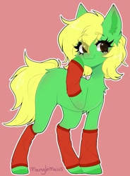 Size: 637x864 | Tagged: safe, artist:manglemaws, oc, oc only, oc:ashe, earth pony, pony, blushing, clothes, earth pony oc, eye clipping through hair, female, leg warmers, mare, smiling