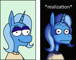 Size: 921x723 | Tagged: safe, artist:punkittdev, edit, trixie, pony, unicorn, g4, clothes, cropped, female, mare, reaction image, realization, solo, sudden realization, sweater