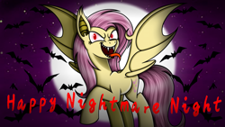 Size: 1280x720 | Tagged: safe, artist:mlptmntdisneykauane, fluttershy, bat pony, pegasus, pony, g4, 2022, bat ponified, flutterbat, nightmare night, old art, race swap, solo