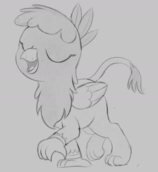 Size: 1325x1443 | Tagged: safe, artist:dtcx97, oc, oc only, griffon, eyes closed, grayscale, griffon oc, monochrome, open mouth, solo, walking