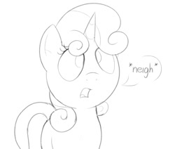 Size: 1045x886 | Tagged: safe, artist:dtcx97, sweetie belle, pony, unicorn, g4, descriptive noise, female, filly, foal, horse noises, neigh, open mouth, simple background, solo, white background