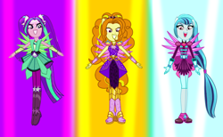 Size: 1250x772 | Tagged: safe, artist:ajosterio, adagio dazzle, aria blaze, sonata dusk, human, equestria girls, g4, my little pony equestria girls: legend of everfree, boots, clothes swap, crystal guardian, crystal wings, female, high heel boots, ponied up, shoes, the dazzlings, trio, trio female, wings
