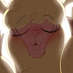 Size: 1000x1000 | Tagged: safe, artist:malachimoet, paprika (tfh), alpaca, them's fightin' herds, blushing, community related, eyes closed, female, kissing, offscreen character, pov, solo, that alpaca sure does love kisses