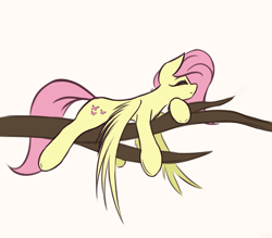 Size: 2259x1980 | Tagged: safe, artist:lu.de, fluttershy, pegasus, pony, g4, chest fluff, concave belly, eyes closed, female, high res, in a tree, lying down, mare, prone, simple background, sleeping, slender, solo, spread wings, thin, tree, tree branch, white background, wings, wings down