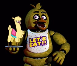 Size: 1257x1080 | Tagged: safe, artist:unanimous_d, edit, paprika (tfh), alpaca, bird, chicken, them's fightin' herds, animatronic, barely pony related, chica, cloven hooves, community related, crossover, female, five nights at freddy's