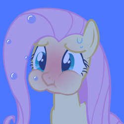 Size: 1280x1280 | Tagged: safe, alternate version, fluttershy, pegasus, pony, g4, stare master, blushing, bubble, female, holding breath, puffy cheeks, red face, solo, sweat, underwater, water, watershy