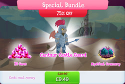 Size: 1270x853 | Tagged: safe, gameloft, idw, gargoyle, g4, my little pony: magic princess, armor, bundle, bush, costs real money, english, flower, gargoyle guard, gem, guard, helmet, idw showified, magic, male, mobile game, numbers, sale, solo, spear, spider web, tail, text, unnamed character, unnamed gargoyle, weapon, wings