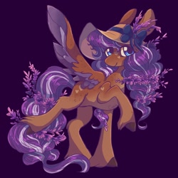 Size: 2078x2079 | Tagged: safe, artist:cupute, oc, oc only, pegasus, pony, high res, pegasus oc, purple background, simple background, solo, spread wings, wings