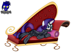 Size: 4154x3000 | Tagged: safe, alternate version, artist:damlanil, rarity, pony, unicorn, g4, bdsm, blushing, bodysuit, bondage, bondage mask, boots, catsuit, clothes, collar, corset, couch, cute, eyeshadow, fainting couch, female, gag, gimp suit, high heels, hood, horn, latex, latex boots, latex suit, looking at you, lying down, makeup, mare, muzzle gag, pillow, raribetes, rubber, shiny, shoes, show accurate, simple background, solo, suit, transparent background, underhoof, vector