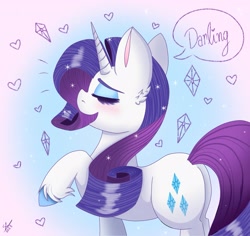 Size: 2765x2611 | Tagged: safe, artist:galaxy swirl, rarity, pony, unicorn, blushing, butt, darling, dialogue, eyes closed, female, floating heart, heart, mare, open mouth, open smile, plot, rearity, smiling, solo, speech bubble, unshorn fetlocks