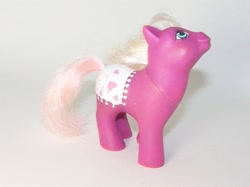 Size: 615x461 | Tagged: safe, baby pony (g1), earth pony, pony, g1, baby, baby pony, blue eyes, daughter, female, filly, foal, irl, photo, solo, tail, toy