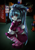 Size: 627x885 | Tagged: safe, artist:granatty, sonata dusk, human, equestria girls, g4, boots, clothes, coca-cola, disguise, disguised siren, lips, looking at you, ponytail, shoes, smiling, solo, squatting, tank top, traffic cone, vending machine