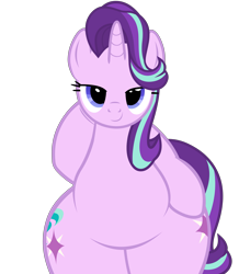 Size: 5600x6435 | Tagged: safe, alternate version, artist:mlpmvguy, starlight glimmer, pony, unicorn, absurd resolution, belly, bipedal, both cutie marks, bottom heavy, butt, chubby, chubby glimmer, cute, female, glimmer glutes, glimmerbetes, hoof on hip, large butt, lidded eyes, looking at you, mare, plot, plump, simple background, smiling, solo, the ass was fat, transparent background, vector, wide hips
