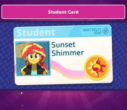 Size: 1124x976 | Tagged: safe, alternate version, artist:altynp, part of a set, sunset shimmer, human, equestria girls, g4, my little pony equestria girls: friendship games, female, id card, smiling, solo