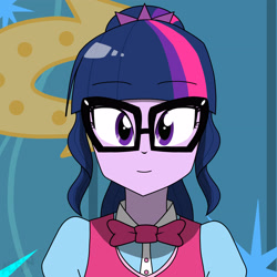 Size: 3840x3840 | Tagged: safe, artist:altynp, part of a set, sci-twi, twilight sparkle, human, equestria girls, g4, adorkable, bust, cute, dork, eyebrows, eyebrows visible through hair, female, glasses, high res, looking at you, photo, portrait, smiling, smiling at you, solo