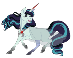 Size: 1900x1500 | Tagged: safe, artist:uunicornicc, oc, oc only, pony, unicorn, eyes closed, female, horn, mare, offspring, open mouth, open smile, parent:coloratura, parent:king sombra, simple background, smiling, solo, transparent background, unicorn oc