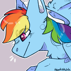 Size: 1000x1000 | Tagged: safe, artist:heart-sketch, rainbow dash, pegasus, pony, g4, animated, beanbrows, bust, emanata, eye clipping through hair, eyebrows, eyebrows visible through hair, female, frame by frame, gif, mare, portrait, signature, simple background, smiling, solo, squigglevision