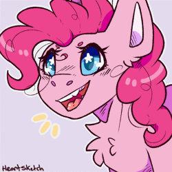 Size: 1000x1000 | Tagged: safe, artist:heart-sketch, pinkie pie, earth pony, pony, animated, beanbrows, bust, chest fluff, cute, diapinkes, emanata, eyebrows, female, frame by frame, gif, mare, open mouth, open smile, portrait, signature, simple background, smiling, solo, squigglevision, starry eyes, wingding eyes