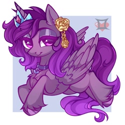 Size: 2000x2000 | Tagged: safe, artist:lemondoods, oc, oc only, alicorn, pony, accessory, alicorn oc, collar, commission, high res, horn, solo, wings