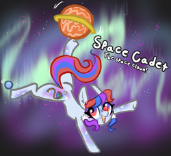 Size: 979x891 | Tagged: safe, artist:nootaz, oc, oc only, oc:space cadet, earth pony, pony, aurora borealis, clown, earth pony oc, female, mare, open mouth, open smile, smiling, solo, space