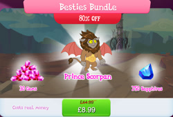 Size: 1264x857 | Tagged: safe, gameloft, scorpan, gargoyle, g4, my little pony: magic princess, bundle, costs real money, english, gem, jewelry, male, mobile game, necklace, numbers, sale, scorpan's necklace, solo, tail, text, wings
