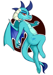 Size: 2293x3240 | Tagged: safe, artist:andelai, princess ember, dragon, g4, ass, butt, dragoness, female, flying, high res, looking at you, simple background, solo, white background