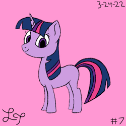 Size: 2000x2000 | Tagged: safe, artist:lucytwostickz, twilight sparkle, pony, unicorn, g4, 2022, high res, old art, pink background, simple background, solo