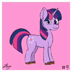 Size: 932x932 | Tagged: safe, artist:lucytwostickz, twilight sparkle, pony, unicorn, g4, 2022, old art, pink background, simple background, solo, unicorn twilight, unshorn fetlocks