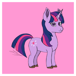 Size: 932x932 | Tagged: safe, artist:lucytwostickz, twilight sparkle, pony, unicorn, g4, 2022, female, mare, old art, pink background, simple background, solo, unicorn twilight, unshorn fetlocks