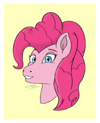 Size: 1074x1309 | Tagged: safe, artist:lucytwostickz, pinkie pie, earth pony, pony, g4, 2022, bust, female, mare, old art, simple background, solo, yellow background