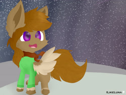 Size: 4000x3000 | Tagged: safe, artist:ilikeluna, oc, oc only, oc:cookie stamps, pegasus, pony, clothes, pegasus oc, scarf, snow, snowfall, solo