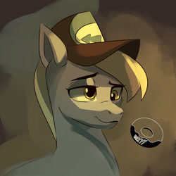 Size: 4000x4000 | Tagged: safe, artist:poxy_boxy, derpy hooves, pegasus, pony, g4, absurd resolution, bust, cap, female, hat, lidded eyes, mare, signature, solo