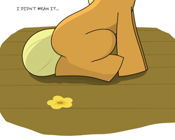 Size: 3145x2520 | Tagged: safe, artist:cyanrobo, applejack, earth pony, pony, g4, female, filly, filly applejack, flower, foal, high res, implied pear butter, sitting, solo, younger