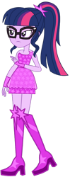 Size: 286x720 | Tagged: safe, artist:ajosterio, sci-twi, twilight sparkle, human, equestria girls, g4, bare shoulders, boots, clothes, dress, glasses, high heel boots, shirt, shoes, simple background, skirt, sleeveless, solo, strapless, transparent background