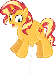 Size: 1259x1646 | Tagged: safe, artist:dupontsimon, artist:melisareb, sunset shimmer, balloon pony, inflatable pony, pony, unicorn, fanfic:magic show of friendship, g4, floating, helium, inanimate tf, inflation, open mouth, round belly, rubber, simple background, solo, string, transformation, transparent background, vector