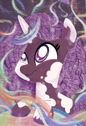 Size: 656x957 | Tagged: safe, artist:amynewblue, idw, violette rainbow, pony, unicorn, g5, spoiler:comic, spoiler:g5comic, spoiler:g5comic14, coat markings, dreadlocks, female, mare, pinto, solo, vitiligo